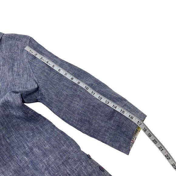 Chicos Light Blue 100% Linen No Iron Button-Up Tunic Shirt Womens Size 1 (8/10) - Picture 7 of 12